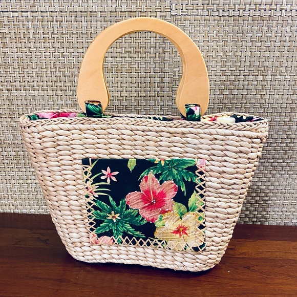 None Handbags - 🌟3xHP🌟VTG 1960s Straw Wood Handle Bag